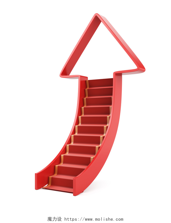 向上箭头组成的红色楼梯楼梯